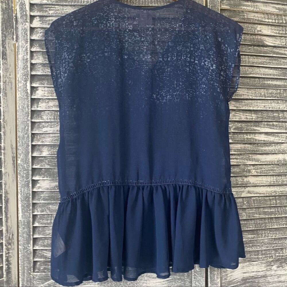 Knox Rose Women's XS Blue Sheer Bohemian Sleeveless Navy Top - Picture 2 of 5